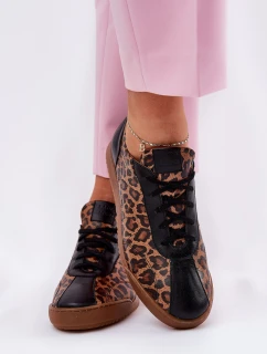 Skórzane Buty Sportowe Damskie W Panterkę Laura Messi 2935 Brązowe