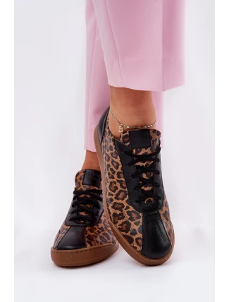 Skórzane Buty Sportowe Damskie W Panterkę Laura Messi 2935 Brązowe