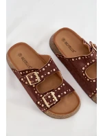 Dámské pantofle s zlatými sponami a knoflíky hnědé Tervina