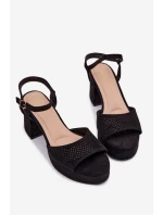 Dámské sandály na podpatku z eko semiše Černé Iserelle