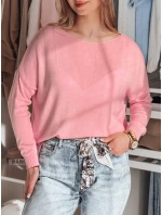 Dámsky nadrozmerný jednoduchý sveter SENZIA ružový FashionStreet MY2447