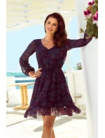 Bakara - vzdušné šifónové dámske šaty s dekoltom a so vzorom ružovo-svetlomodrých mandál 295-4