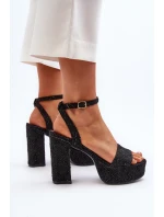 Jeansowe Sandały Na Słupku Czarne Acrana