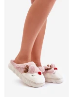 Futrzane Kapcie Damskie Z Motywem Renifera Różowe Wistira