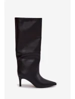 Kozaki Damskie Wsuwane Ocieplane Na Szpilce Czarne Olivienne