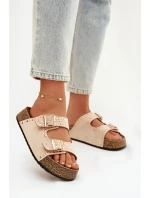 Dámské pantofle se zlatými sponkami a knoflíky Jasnobeżowe Tervina