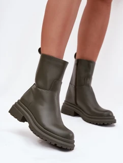 Dámske členkové topánky na platforme ML245 Khaki tmavozelená - Diamantique