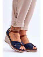 Sandały Damskie Na Koturnie Granatowe Daphne