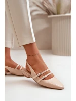 Lakierowane Baleriny Z Paskami Na Niskim Obcasie Beżowe Bialettia