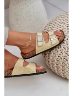 Materiałowe Klapki Na Korkowej Podeszwie Z Klamrami Żółte Atera