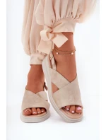 Sandały Damskie Na Koturnie Z Eko Skóry Złote Quilara