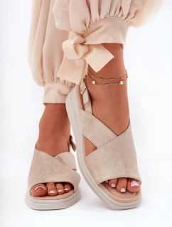 Sandały Damskie Na Koturnie Z Eko Skóry Złote Quilara