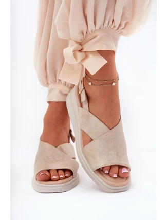 Sandały Damskie Na Koturnie Z Eko Skóry Złote Quilara