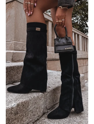 Kozaki Eko Zamszowe Obcas Słupek Na Zamek Ocieplane Wywinięta Cholewka Beżowe Evyra