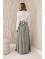 Viskózna sukňa s ozdobným khaki pásom