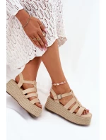 Sandały Damskie Z Paskami I Plecionką Beżowe Pardauss