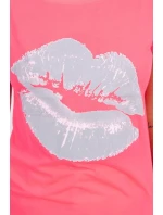 Blúzka s potlačou pier ružová neónová