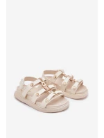 Dziewczęce Sandałki Ze Złotym Detalem Beżowe Lunessa