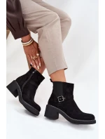Botki Damskie Na Klocku Z Klamrą Czarne Nymera