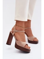 Dámské sandály na podpatku a platformě z eko semiše béžové Gralisse