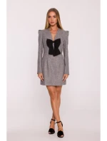 M869 Tvídové šaty s výstrihom do V - grafitové