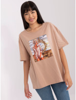Béžové dámske oversize tričko s potlačou