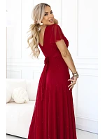 635-10 MELANIA – dlhé lesklé svadobné šaty s výstrihom a krátkymi rukávmi – svetlo vínová 635-10 MELANIA – dlhé lesklé svadobné šaty s výstrihom a krátkymi rukávmi – svetlo vínová