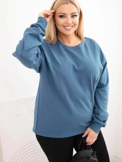Dámske Plus veľkosť bavlnené základné kolo krku mikina modrá