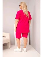 Dámsky bavlnený set s blúzkou a šortkami v nadmernej veľkosti Fuchsia Dámsky bavlnený set s blúzkou a šortkami v nadmernej veľkosti Fuchsia