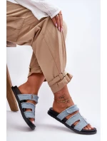 Damskie Klapki Materiałowe Na Rzep Niebieskie Lamirose