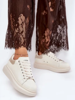 Skórzane Sneakersy Damskie Na Platformie GOE RR2N4004 Beżowe