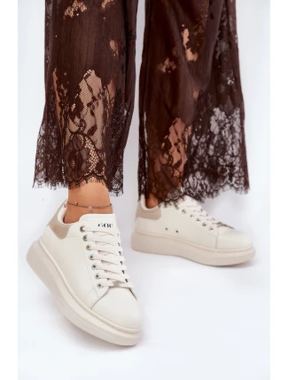 Skórzane Sneakersy Damskie Na Platformie GOE RR2N4004 Beżowe