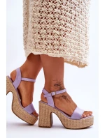 Wygodne Zamszowe Sandały Na Masywnym Słupku Fioletowe Elishia