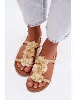 Dámské sandály Ploché s Ozdobnými Květinami Zlaté Noemia