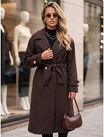 Dlhý dámsky kabát s viazaním v páse, čokoládová farba, FashionStreet NY0808 Dlhý dámsky kabát s viazaním v páse, čokoládová farba, FashionStreet NY0808