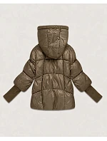 Dámska bunda s pletenými manžetami, oversize, béžová (B6078-12)