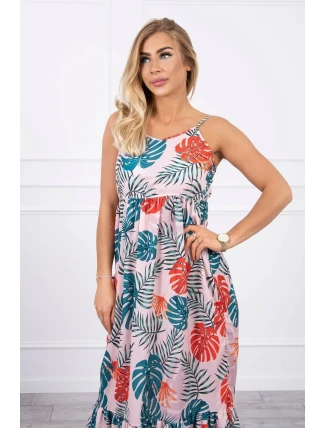 Šaty s motívom listov púdrovo ružovej