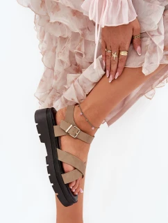 Sandały Damskie Na Platformie Z Eko Skóry Khaki Gevinniser