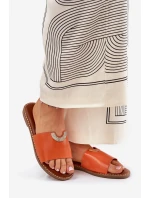 Klapki Damskie Eko Skórzane Z Ozdobnymi Detalami Pomarańczowe Mevith