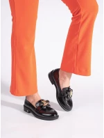 Praktické dámske čierne mokasíny na plochom podpätku Praktické dámske čierne mokasíny na plochom podpätku