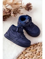 Dziecięce Ocieplane Wysokie Buty Sportowe Granatowe Clafi