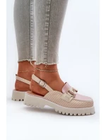 Sandały Damskie Na Płaskim Obcasie Z Ozdobą Beżowe D&A MR38-656