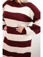 Dámske pletené šaty 8111 burgundy-beige - Kesi