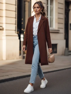 Dámsky dlhý hnedý kabát LINNORE oversize FashionStreet NY0705