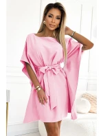 287-30 SOFIA Dámske šaty s motýľom a viazaním v páse - PASTELOVO bledoružové 287-30 SOFIA Dámske šaty s motýľom a viazaním v páse - PASTELOVO bledoružové