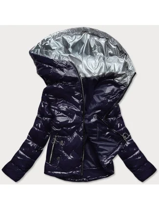 Tmavo modrá prešívaná dámska bunda s kapucňou (B9562)