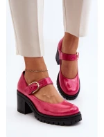 Zazoo 20166 Lakierowane Skórzane Czółenka Fuksja