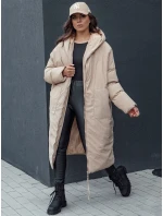 Dámska zimná dlhá oversize bunda s kapucňou MELVIN tmavo béžová FashionStreet TY4509