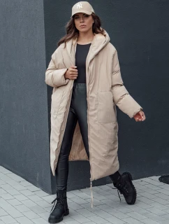 Dámska zimná dlhá oversize bunda s kapucňou MELVIN tmavo béžová FashionStreet TY4509