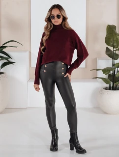 Dámske legíny z ekokože s gombíkmi čierne FashionStreet UY2726